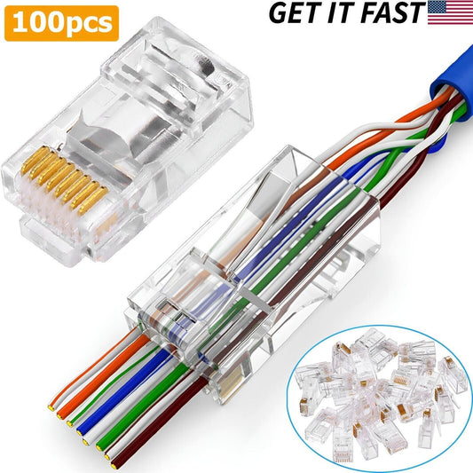 100pcs CAT6 Shielded RJ45 Pass Through Modular Plug Cable Connector End 8P8C