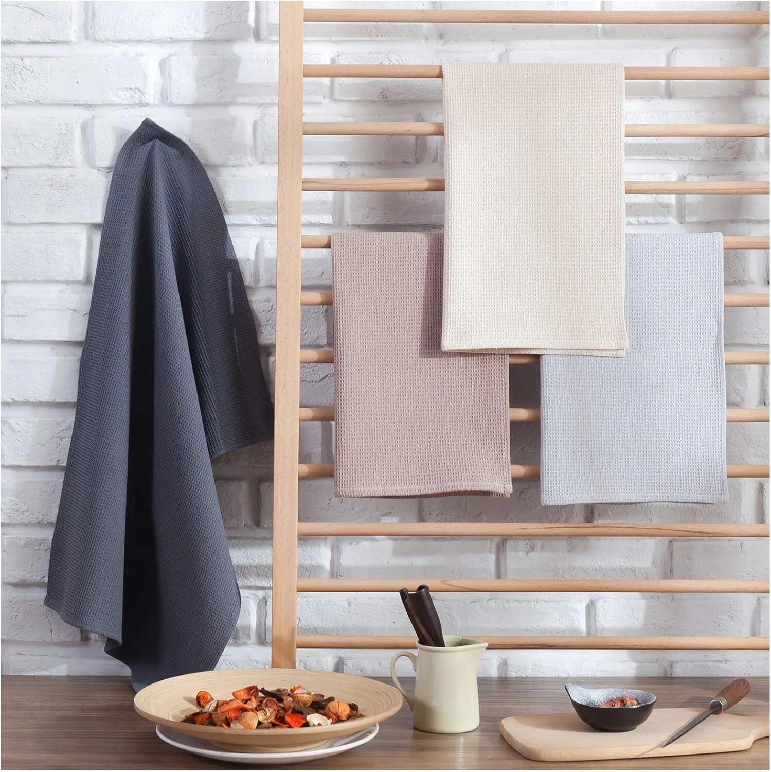 Dish Towels Set, Cotton Waffle Weave Kitchen Towels 4 Pieces,Super Absorbent 07FC0E-D4 - KOEEK