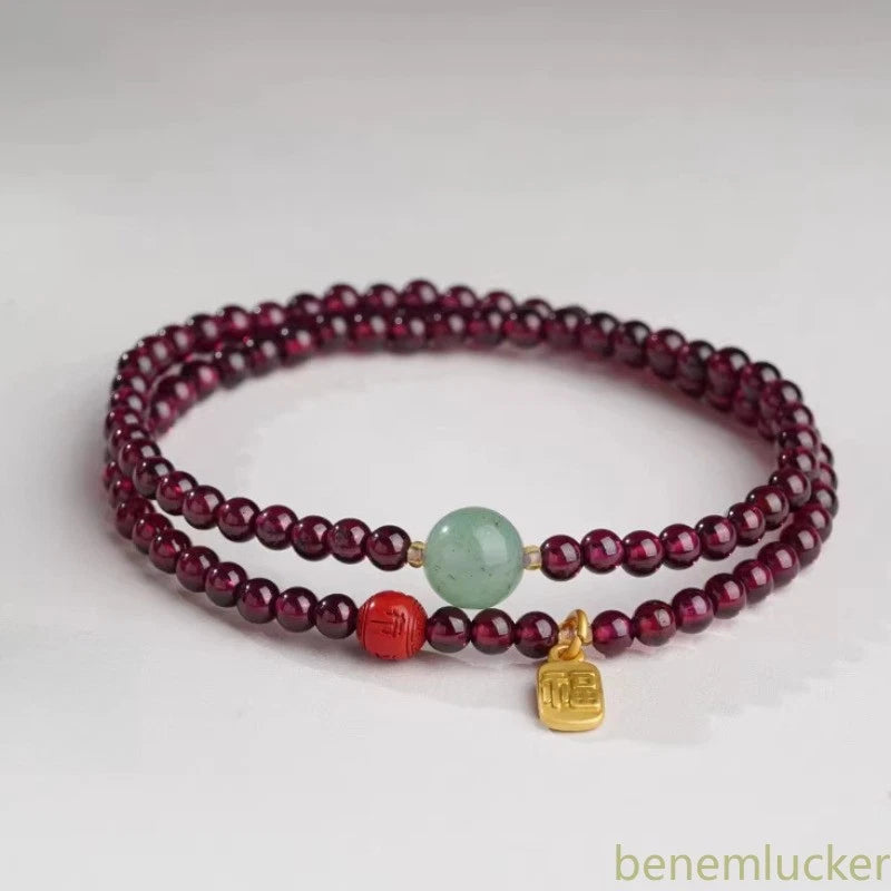 Natural Garnet Cinnabar Hand String Good Luck Bead Bracelet Amulet Bangles 07FC0E-D4 - KOEEK