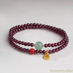 Natural Garnet Cinnabar Hand String Good Luck Bead Bracelet Amulet Bangles 07FC0E-D4 - KOEEK