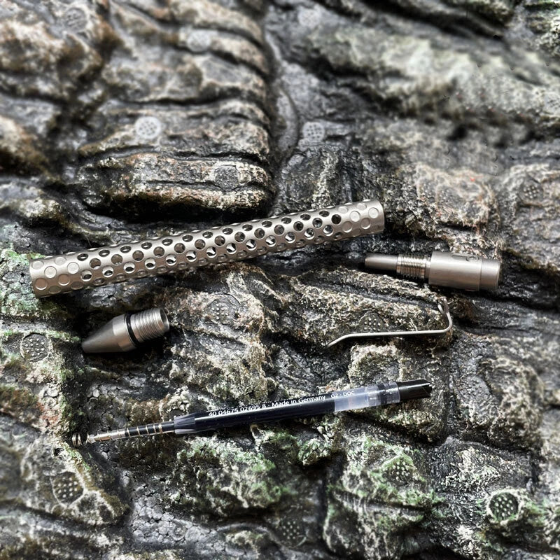 TC4 Titanium Pocket Double Locked Ball Pen Lightweight Hollowed Design EDC Pen 07FC0E-D4 - KOEEK