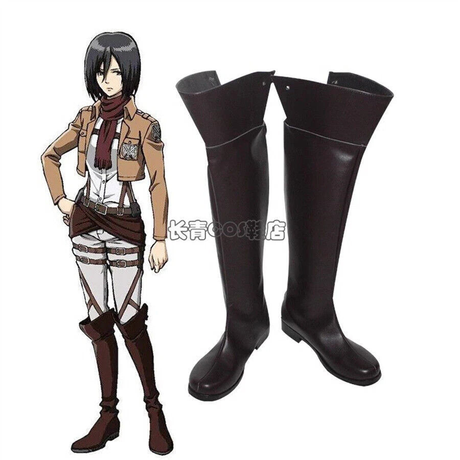 Anime Attack On Titan Eren Jager Cosplay Shoes Cos Shingeki no Kyojin Long Boots 07FC0E-D4 - KOEEK