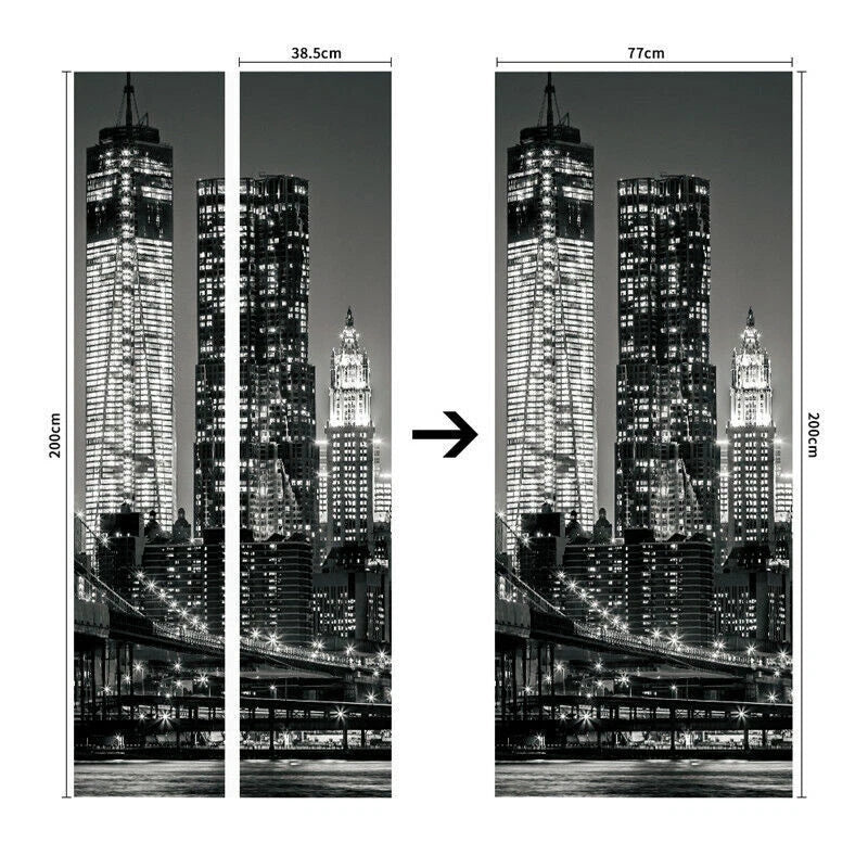 3D Self-Adhesive Door City Night View Wrap Mural Wall Art Sticker Home Decal HOME - KOEEK