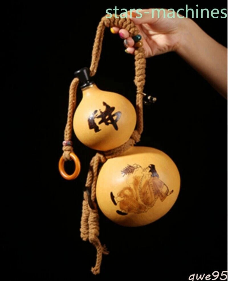 5"inch Natural Wine Gourd Carved Ji Gong Buddhist Monk Out Water Calabash Bottle 07FC0E-D4 - KOEEK