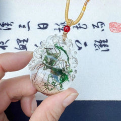 Green Resin Gourd Pendant Ice Style Carved Jewelry with Cord 07FC0E-D4 - KOEEK