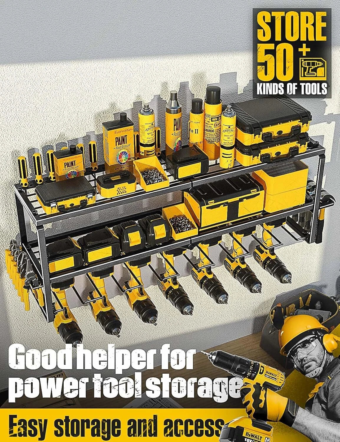 Power tool organizer for tool storage, drill rack with charging station 07FC0E-D4 - KOEEK