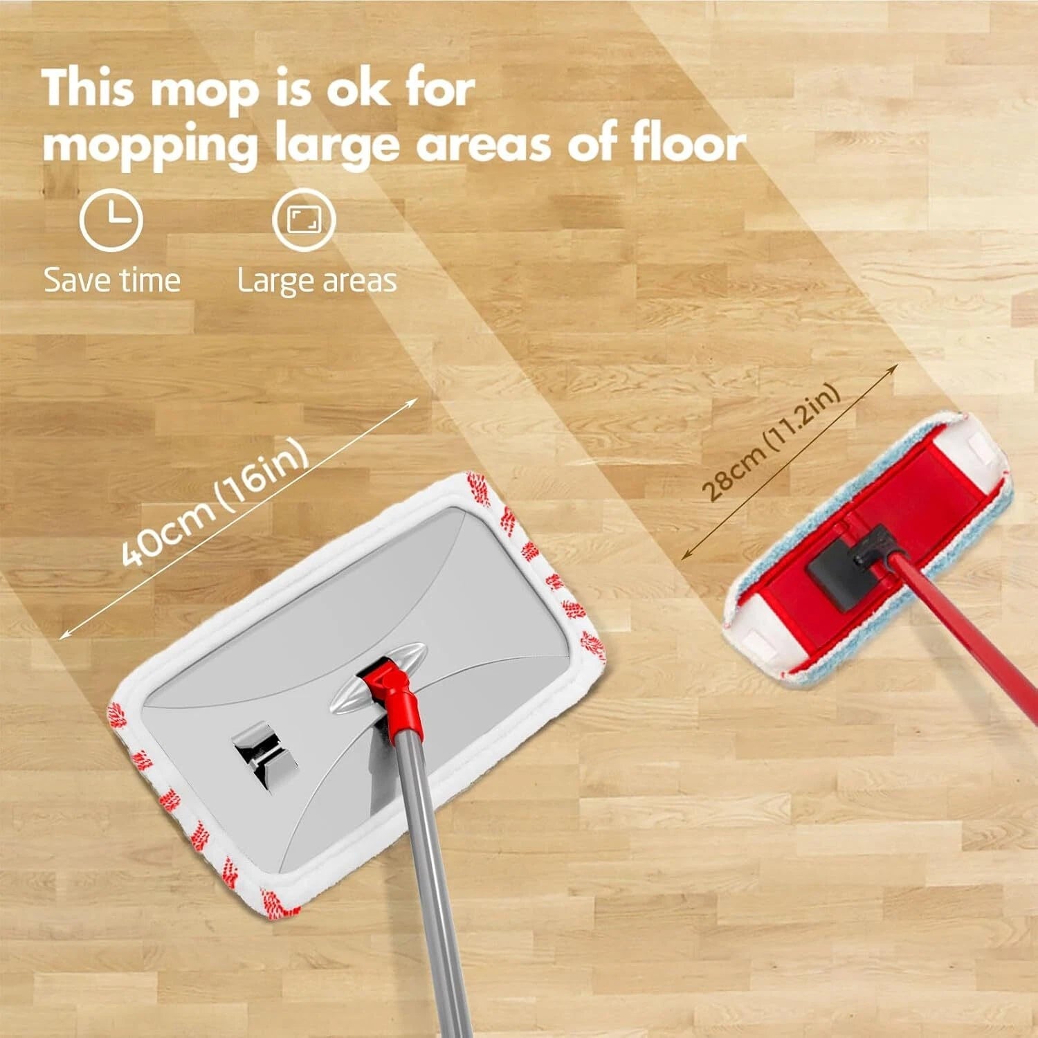 Extra Large Microfiber Floor Cleaning Mop, 16” Flat Mop, Red 07FC0E-D4 - KOEEK