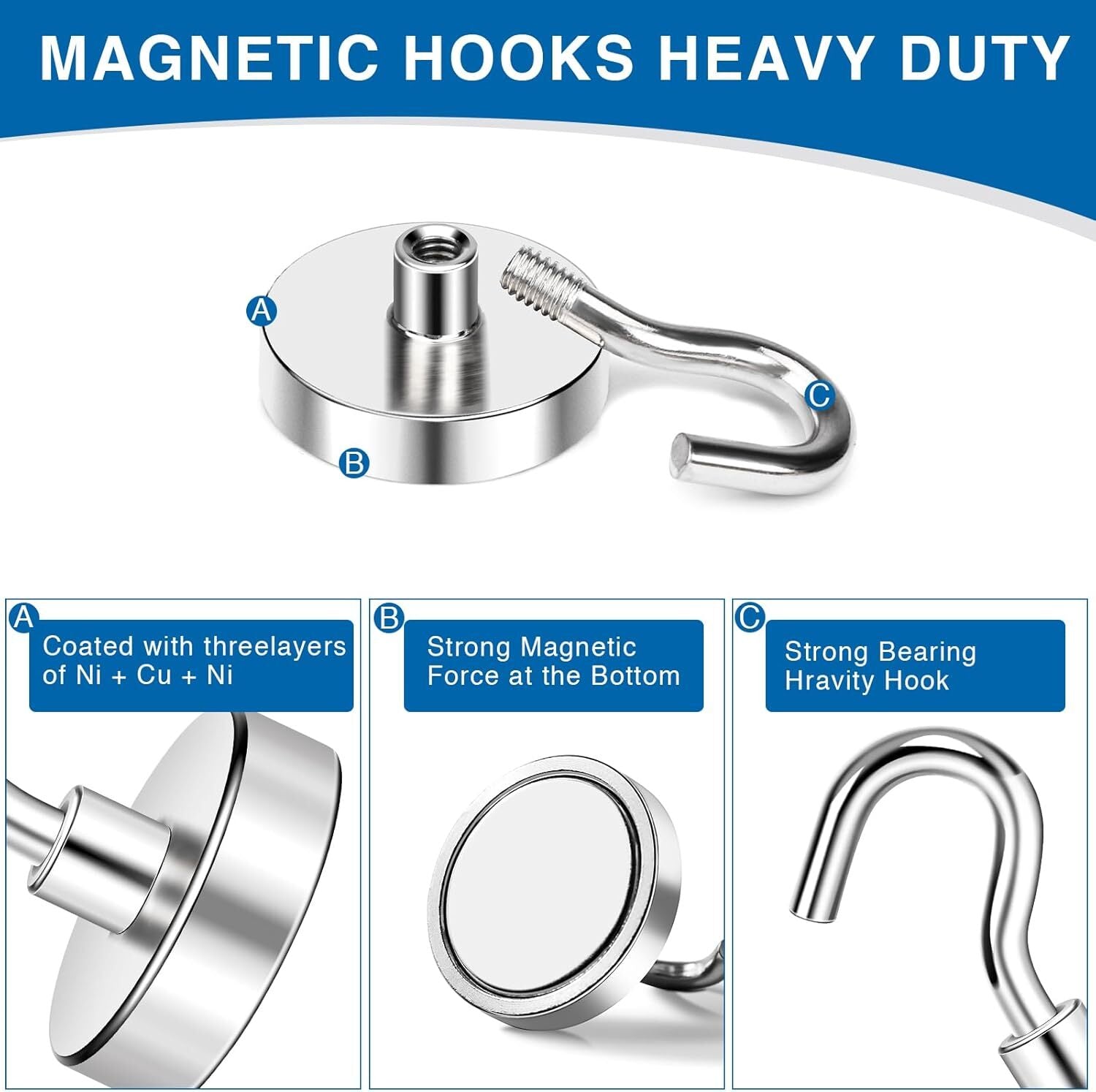 new LOVIMAG Strong Magnetic Hooks, 100LBS Magnet Hooks for Cruise 110lbs, Silver