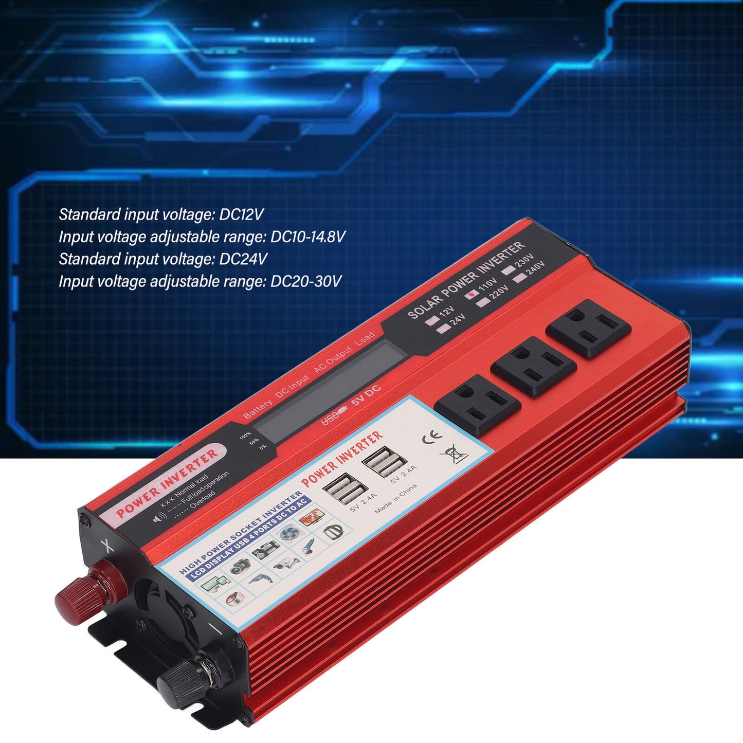 new 2000W Modified Sine  Car Inverter 4USB Ports LCD Digital Display Inverter US koeek - KOEEK