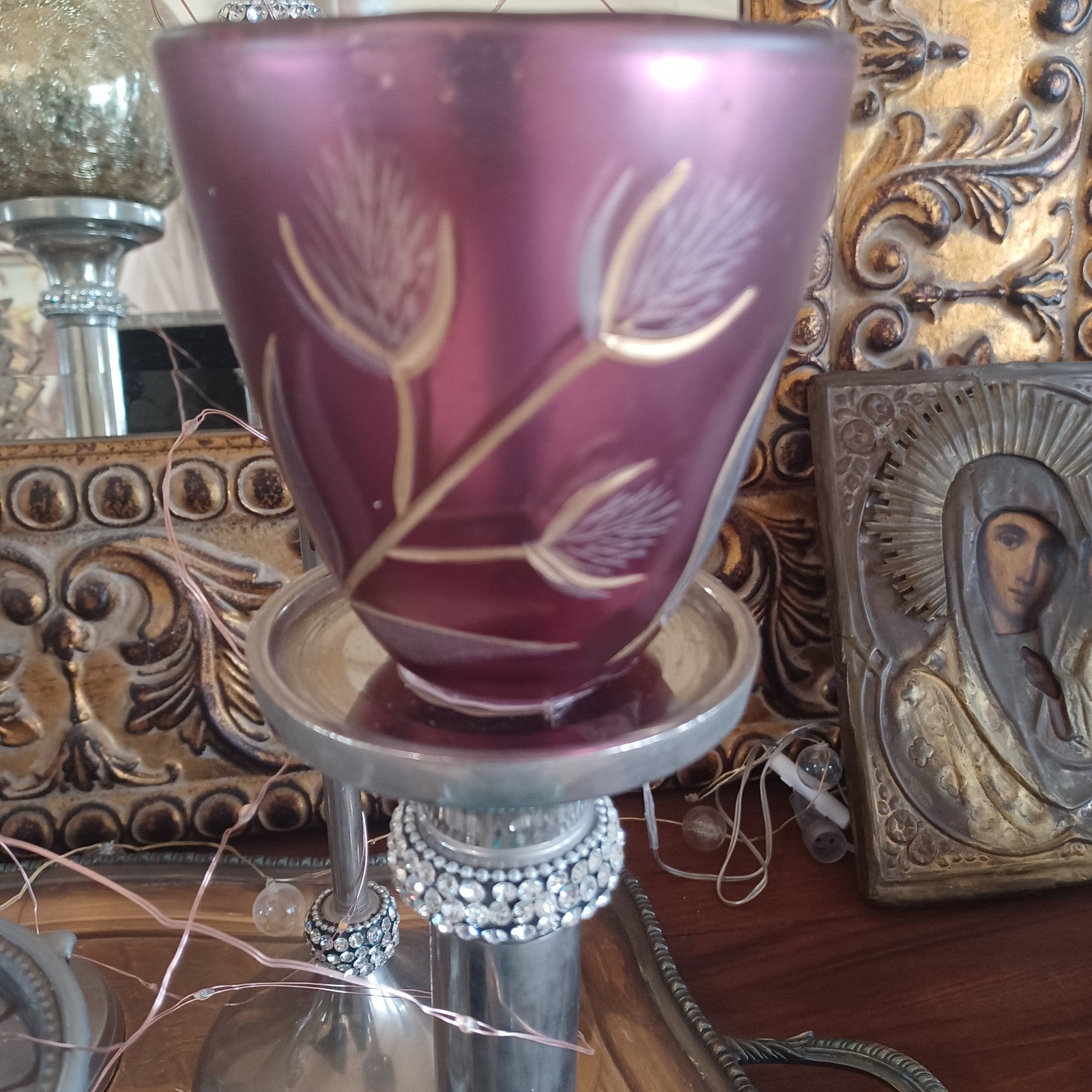 ANTHROPOLOGIE ALEXANDRA ~ NIGHT GARDENIA ETCHED GLASS CANDLE  ~ BEAUTIFUL ANTHROPOLOGIE - KOEEK