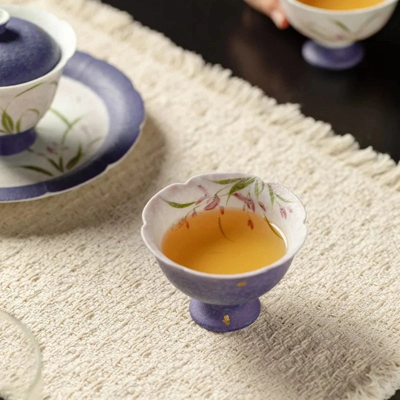 60ml Retro Ceramic Handpainted Orchid High Foot Cup Tea-tasting Cup Master Cup 07FC0E-D4 - KOEEK