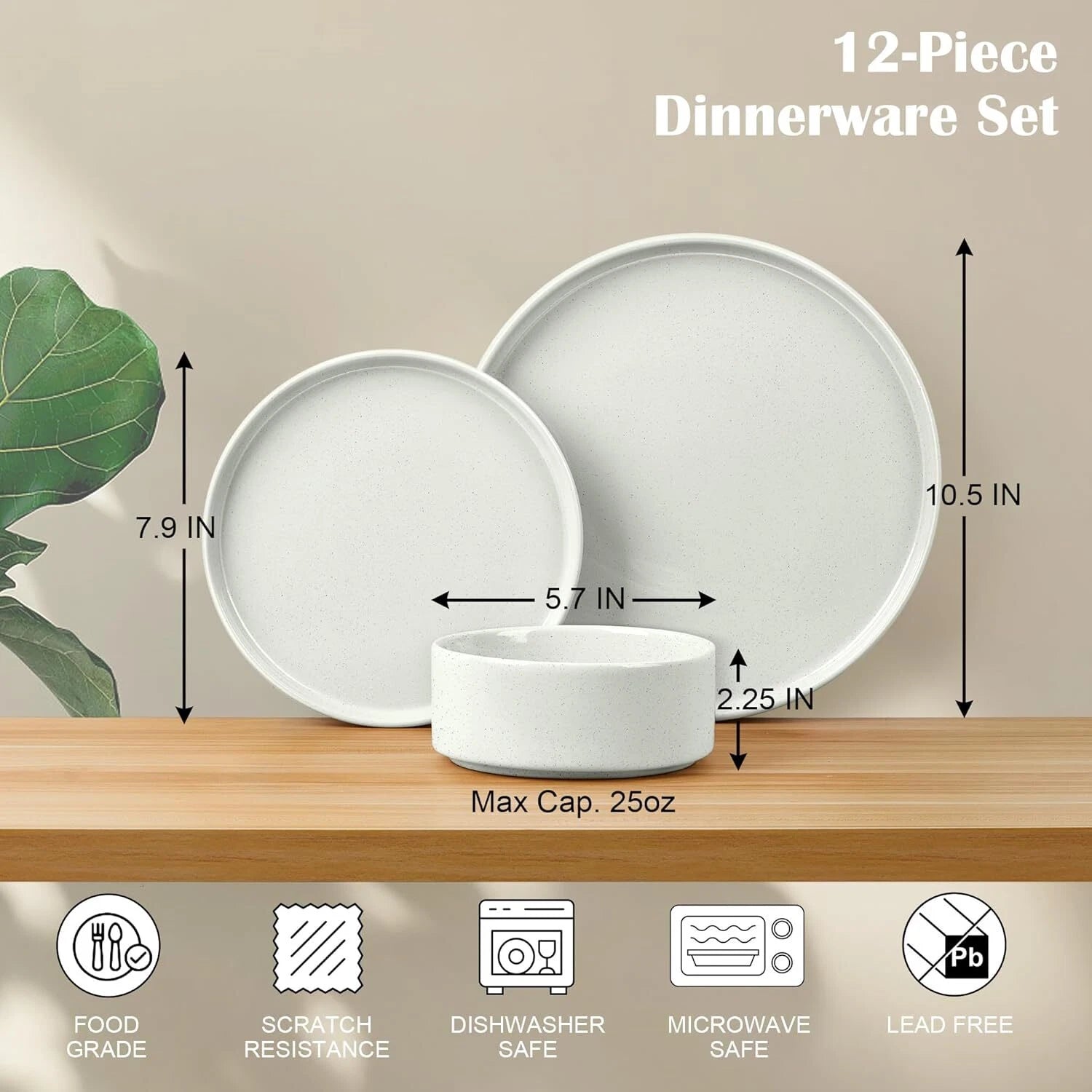 Stoare Dinnerware Sets, 12-Piece Plates and Bowls Dish Set for 4, Kitchen 07FC0E-D4 - KOEEK