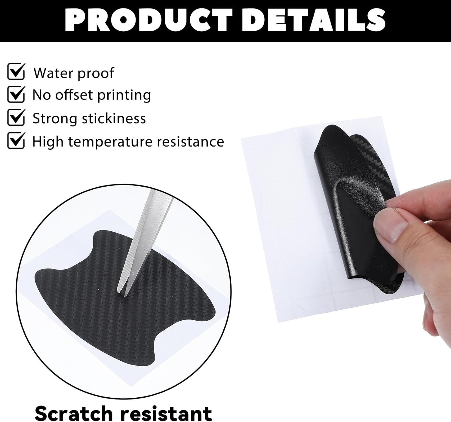 new 8PCS Carbon Fiber Waterproof Non-Marking Car Door Handle Sticker, Black