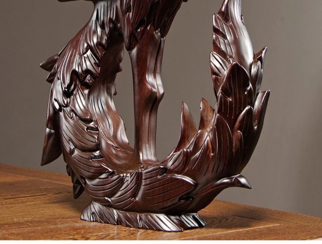 Ebony Wood Phoenix Figurine 12cm Hand Carved Wooden Home Decor Wedding Gift 07FC0E-D4 - KOEEK
