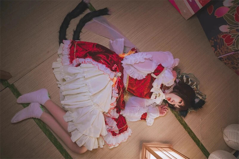 Customized TouHou Project Chen Cosplay Costume Maid Dress Ears Tail Lolita 07FC0E-D4 - KOEEK