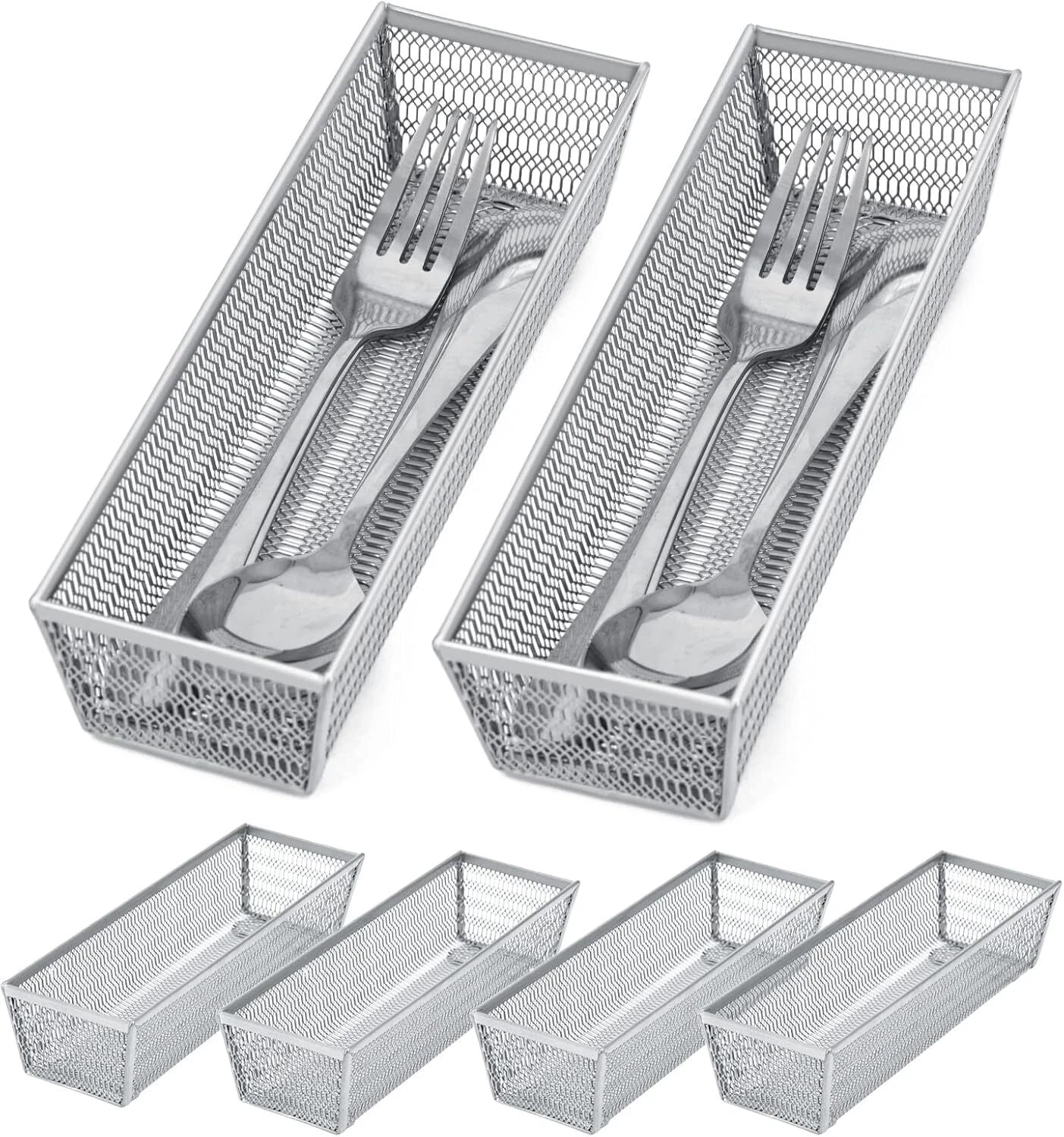 Metal Silverware Organizer, Mesh Drawer Organizer (Silver 9 * 3 * 2 inch 6-Pack) 07FC0E-D4 - KOEEK