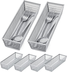 Metal Silverware Organizer, Mesh Drawer Organizer (Silver 9 * 3 * 2 inch 6-Pack) 07FC0E-D4 - KOEEK