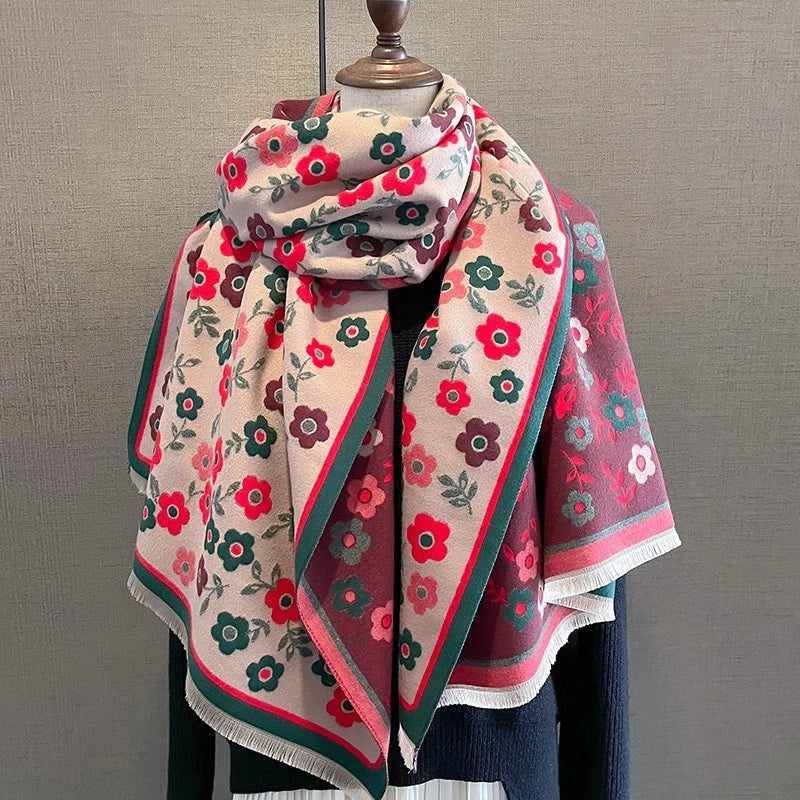 Womens Pink Floral Cashmere Scarf Large Blanket Winter Shawl Bandana Neckerchief 07FC0E-D4 - KOEEK
