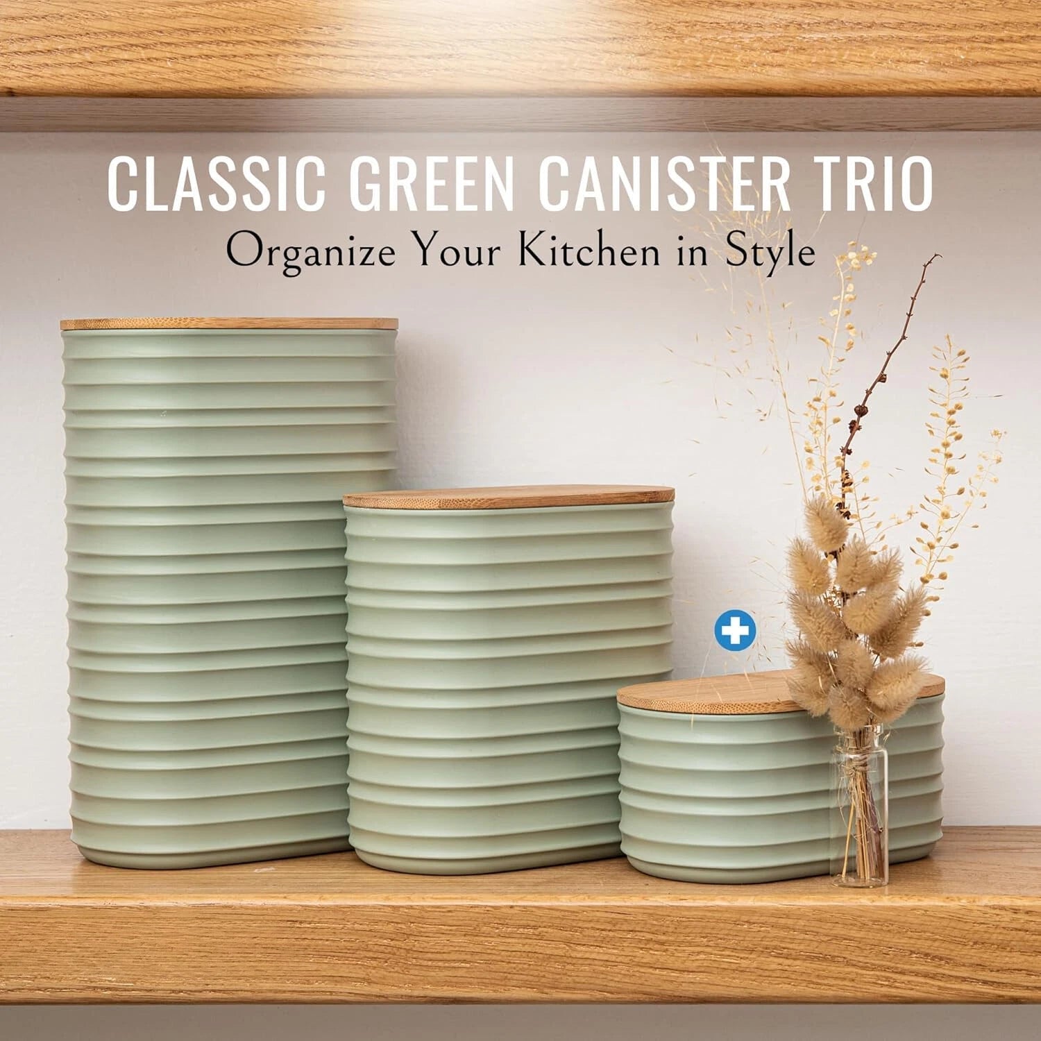 3 Pcs Olive Green Canisters Sets For The Kitchen, Airtight Plastic Canister 07FC0E-D4 - KOEEK