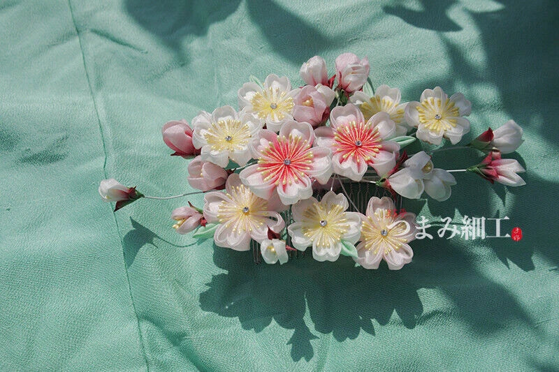 Handmade Japanese Kimono Sakura Silk Comb Hanfu Headwear Pink Hairpin Hair 07FC0E-D4 - KOEEK