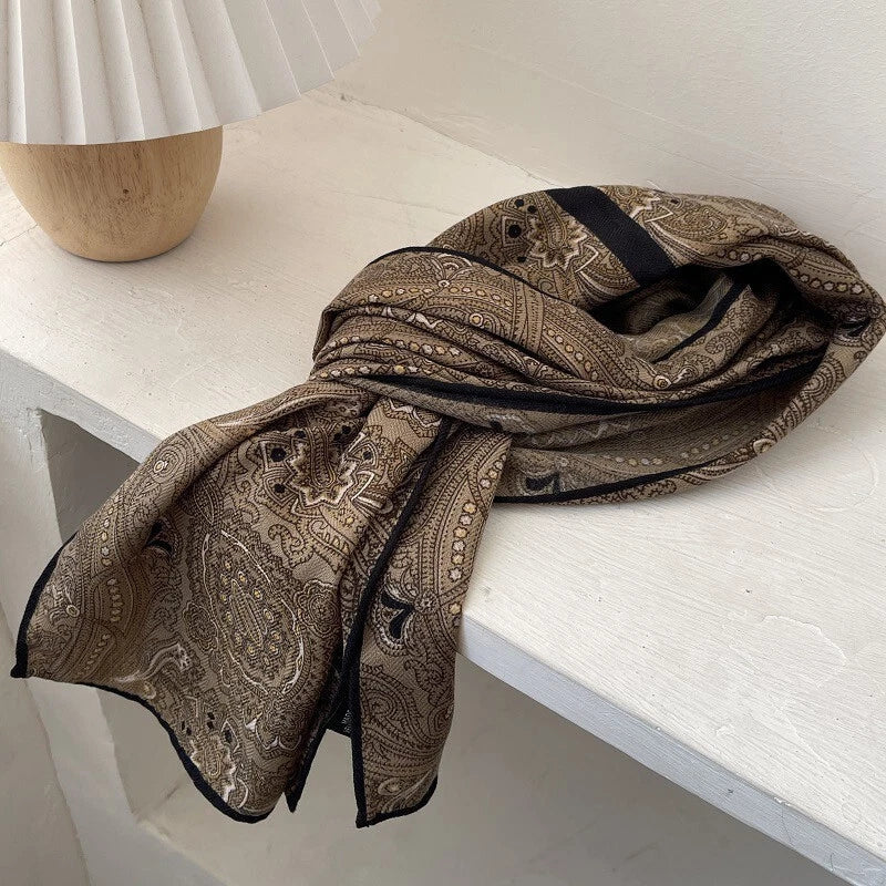 Mens Paisley Pattern Old Money Style Neutral Color Scarf Shawl Velvet Bandana 07FC0E-D4 - KOEEK