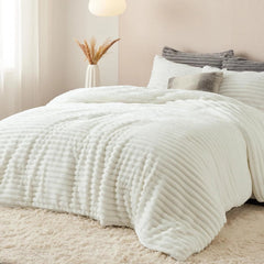 Queen Fluffy Comforter Set -3 pcs,1 plush queen comforter set with 2 pillowcases 07FC0E-D4 - KOEEK