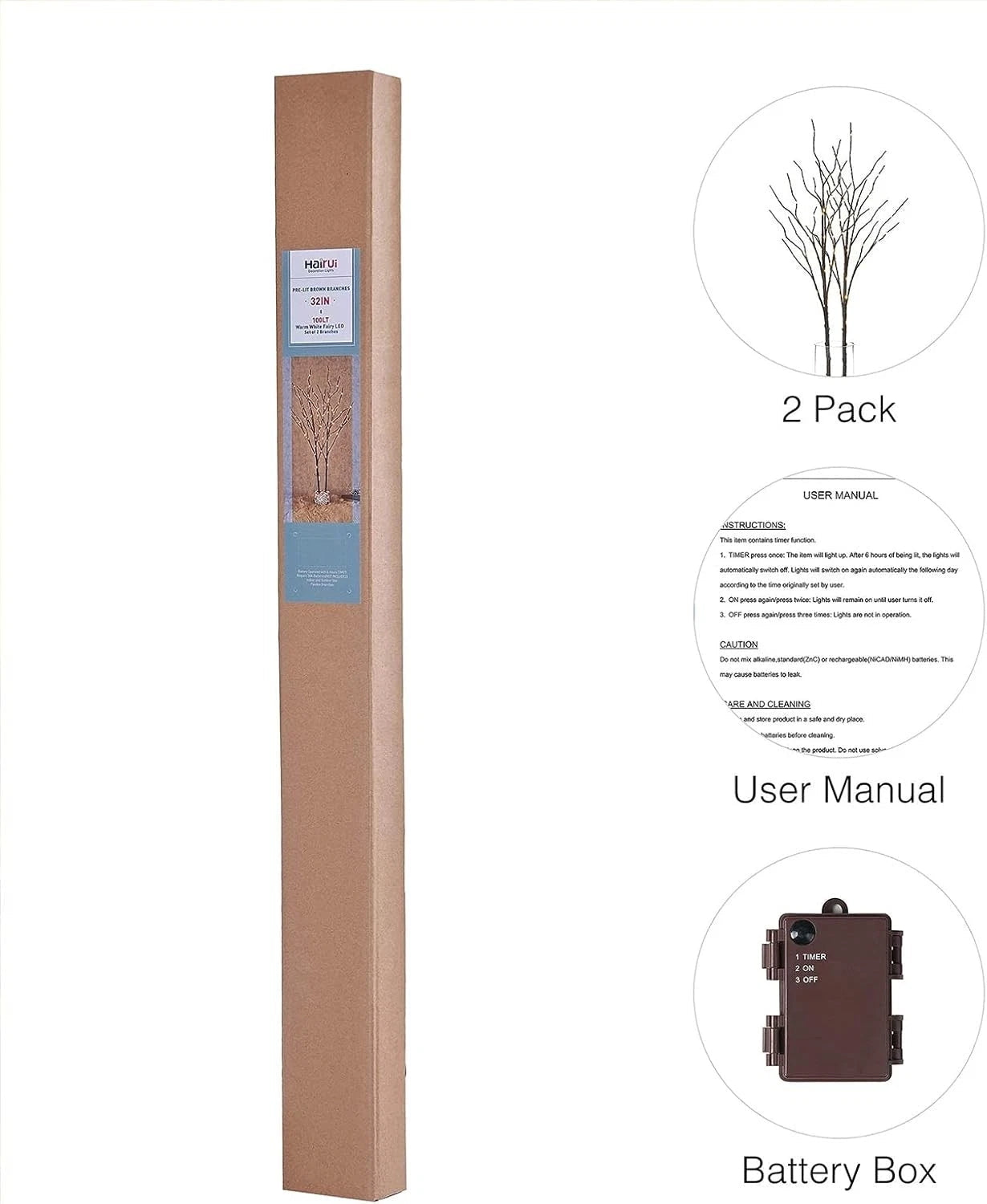 Light Brown Tree Branch 32 Inches 100 LED Light Strip with Timer 07FC0E-D4 - KOEEK