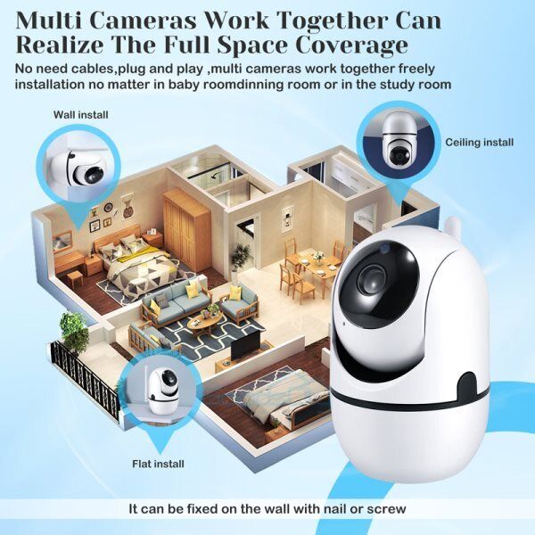 ny Camara De Seguridad WIFI Inalambrica 360° Para Casa Exterior HD 1080P Con Audio