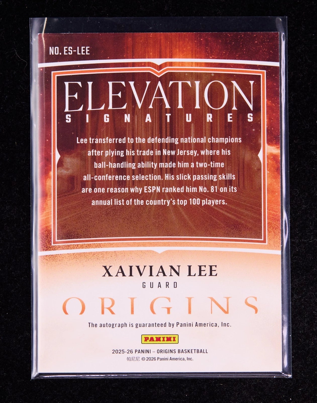 Xain Lee 2025-26 Panini Origins Basketball Elevation Auto 60/75 [wyf250 07FC0E-D4 - KOEEK