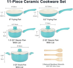 Nonstick Cookware Set,11 Piece Kitchen Cookware Set,Ceramic Nonstick Cooking Set 07FC0E-D4 - KOEEK