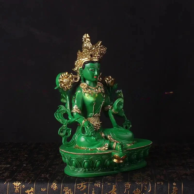 8" Buddhist Patriarch Resin Green Tara Bodhisattva Statue Amulet Decoration 07FC0E-D4 - KOEEK