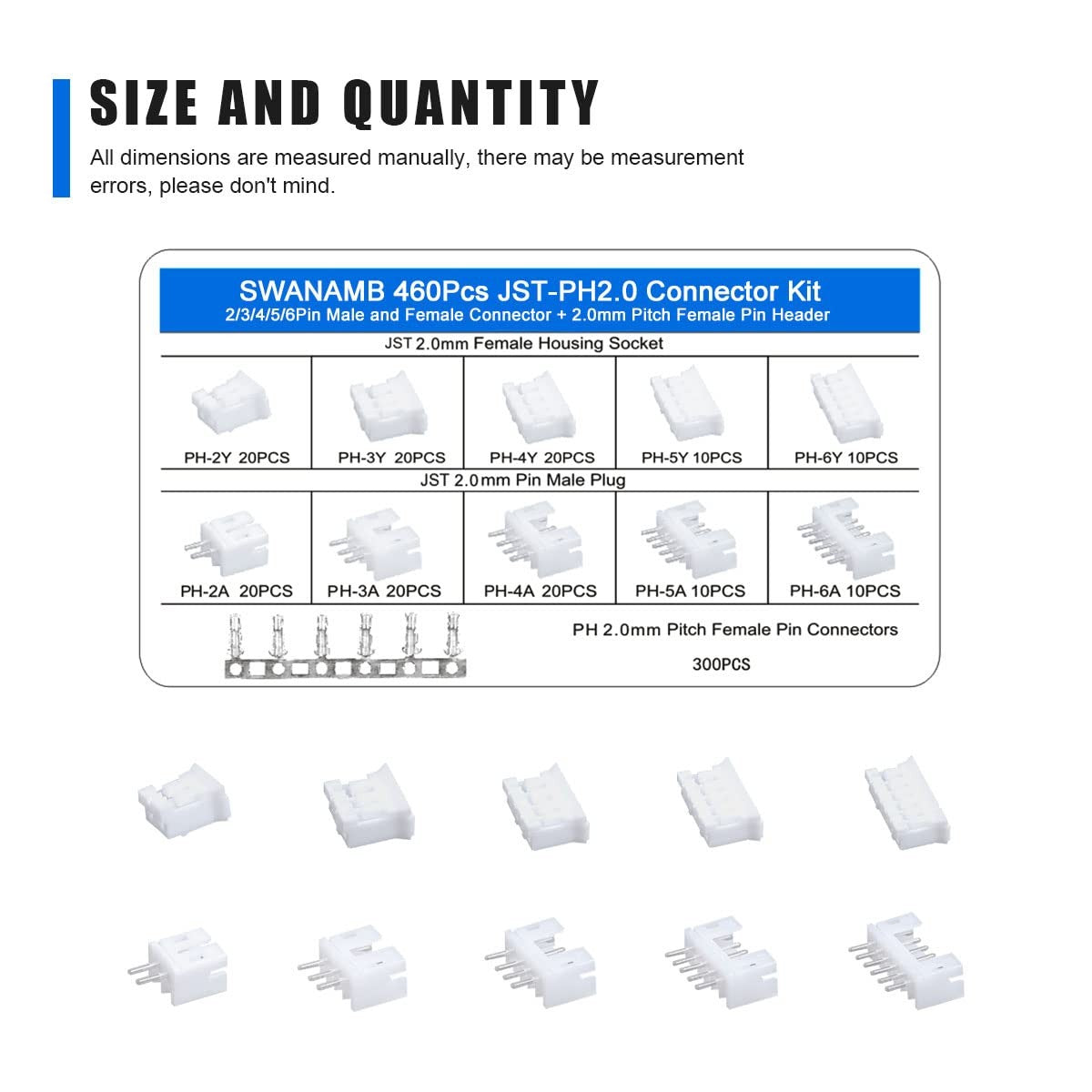 new 460PCS JST PH2.0 Connector kit 2/3/4/5/6Pin Plug Kit, White 07FC0E-D4 - KOEEK
