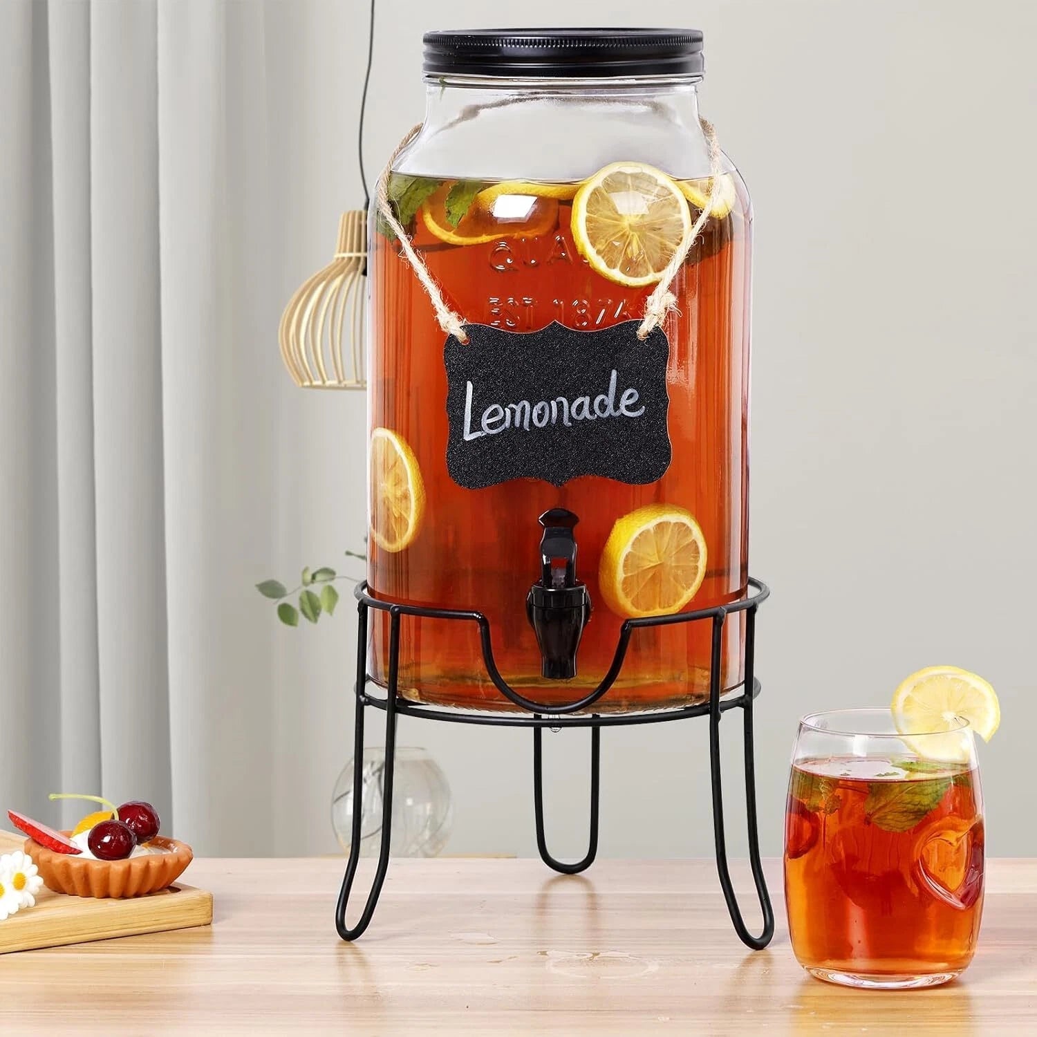 1.5 Gallon Glass Drink Dispensers for Parties,Ice Beverage Dispensers with Stand 07FC0E-D4 - KOEEK