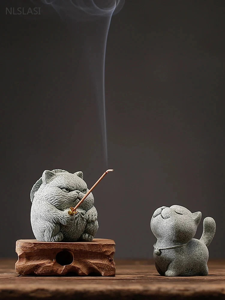 Kitten Sculpture Handmade Tea Pet Chinese Tea Tray Decoration Fish Tank Potted 07FC0E-D4 - KOEEK