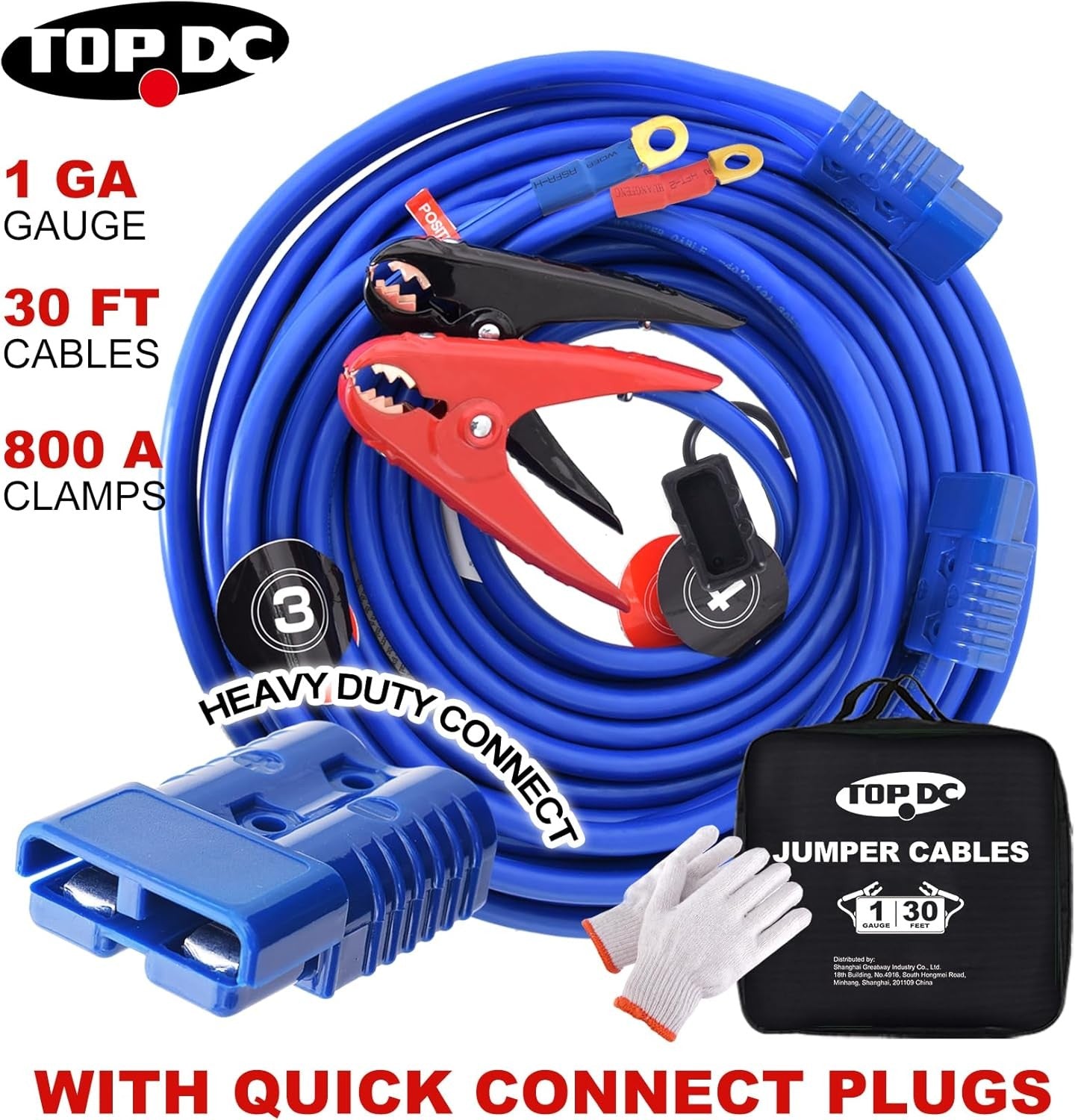 new TOPDC Jumper Cables,1 Gauge 30 Feet 800A 1 Guage-30 FT (Quick-Connect) TOPDC - KOEEK