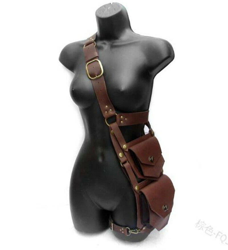 PU Leather 2021 Medieval Warrior Metal Crossbody Leg Bag Cosplay Double Bag 07FC0E-D4 - KOEEK