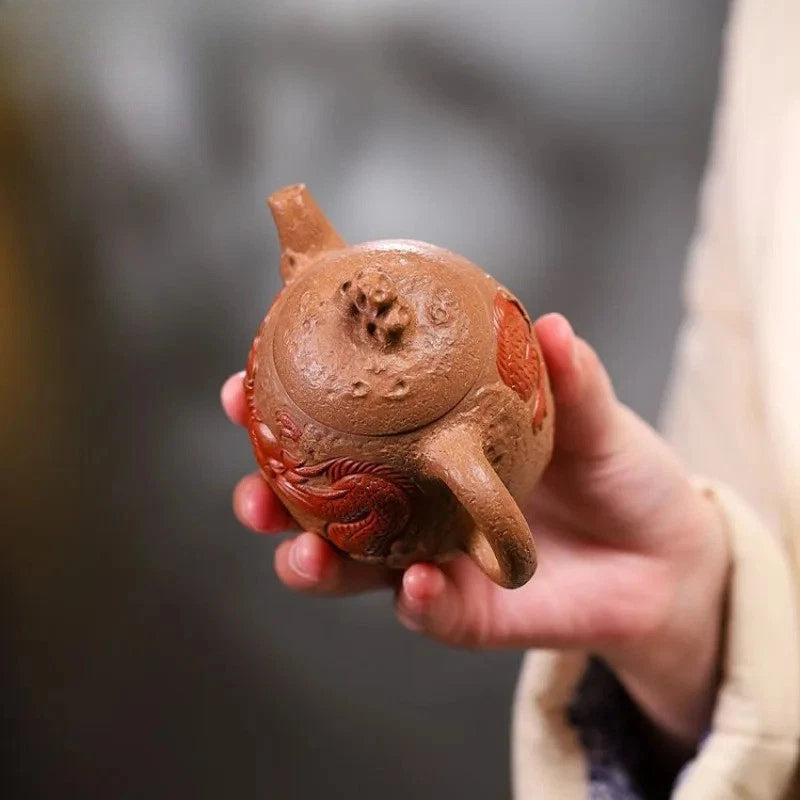 200ml Yixing Purple Clay Handcarved Dragon Qin Quan Tea Pot Tea Making Kettle 07FC0E-D4 - KOEEK
