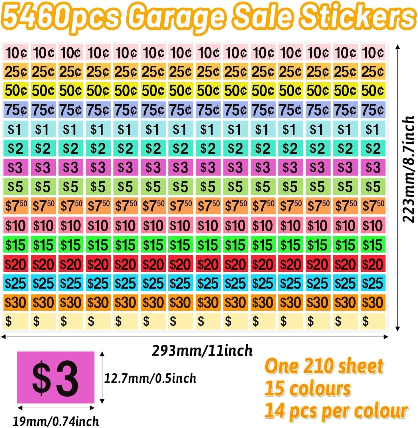 new 5460 Pcs Garage Sale Stickers, X Yard x 3/4", Multicolor 07FC0E-D4 - KOEEK