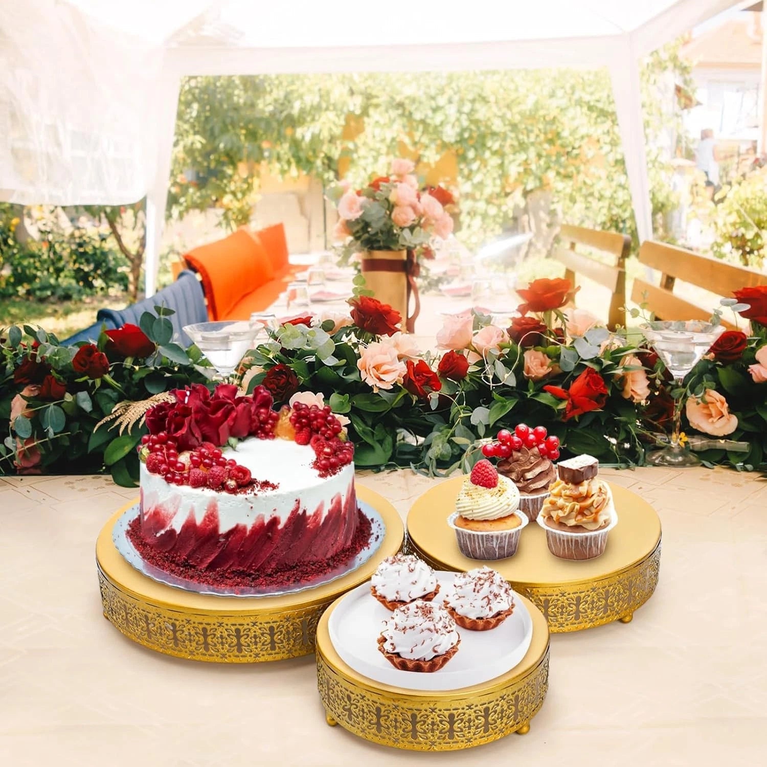 3 Pack Metal Gold Cake Stand, 12/10/8 Inch Round Cake Stands for Dessert Table 07FC0E-D4 - KOEEK