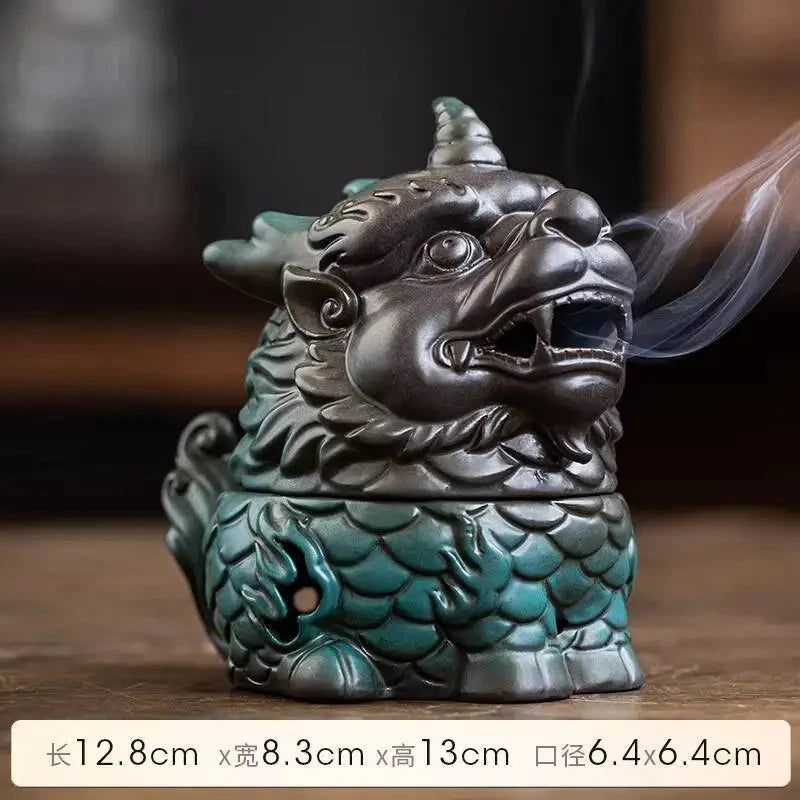 13cm Chinese Ceramic Kirin Incense Burner Auspicious Zen Censer Decoration 07FC0E-D4 - KOEEK