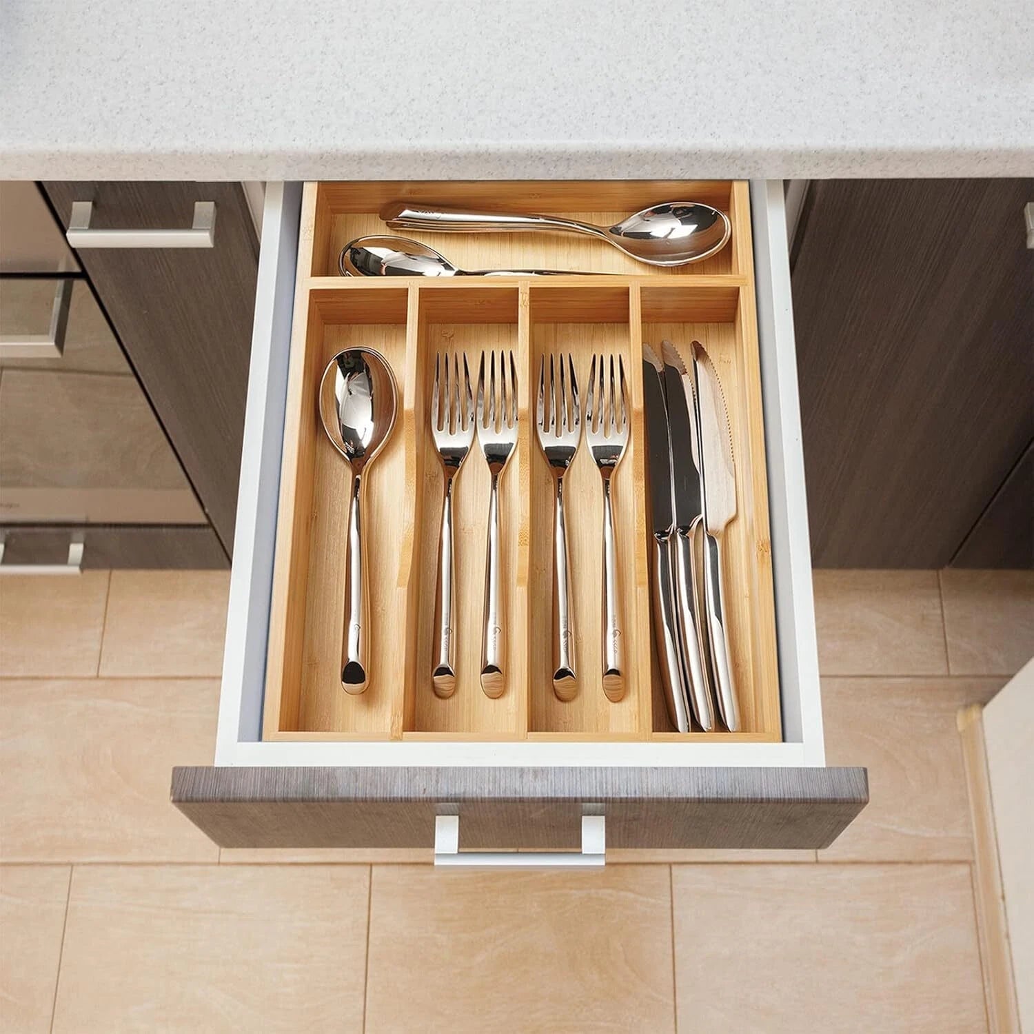 Kitchen Drawer Organizer, 10 Inch Silverware Utensil Tray Holder, Extra Deep, 07FC0E-D4 - KOEEK