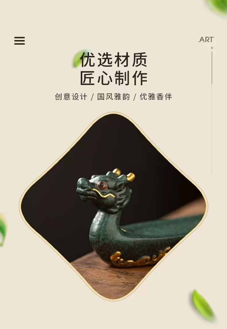 Ceramic Dragon Boat Stick Incense Holder Creative Home Indoor Decor 07FC0E-D4 - KOEEK