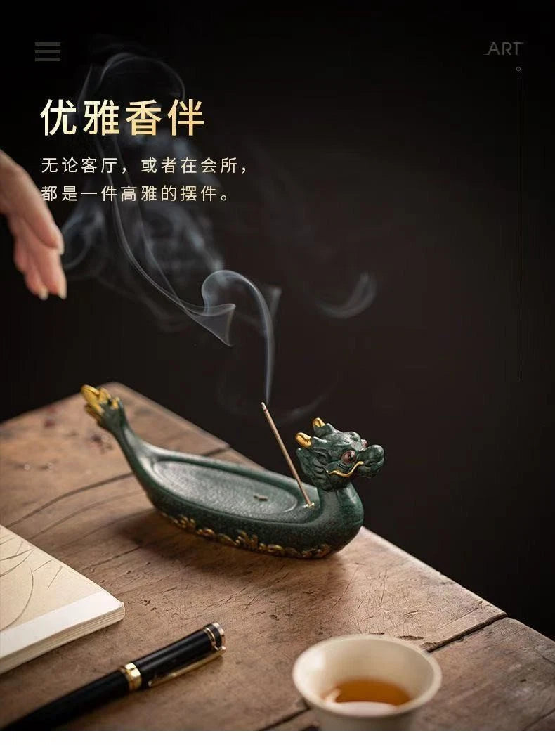 Ceramic Dragon Boat Stick Incense Holder Creative Home Indoor Decor 07FC0E-D4 - KOEEK
