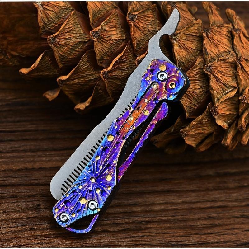Handmade Titanium Folding Comb Hair Beard Pocket Comb EDC Portable Anti-Static 07FC0E-D4 - KOEEK