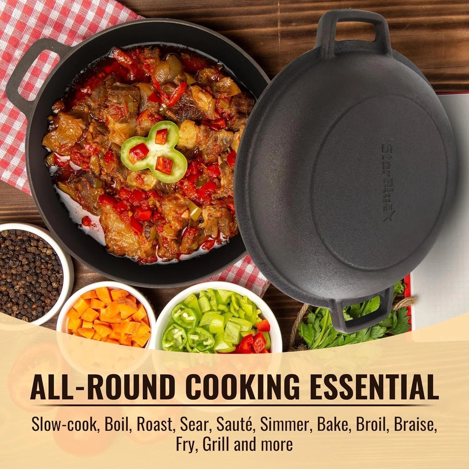 Smooth Polished Cast Iron Dutch Oven - 5 quart cast iron, 10 inch diameter 07FC0E-D4 - KOEEK