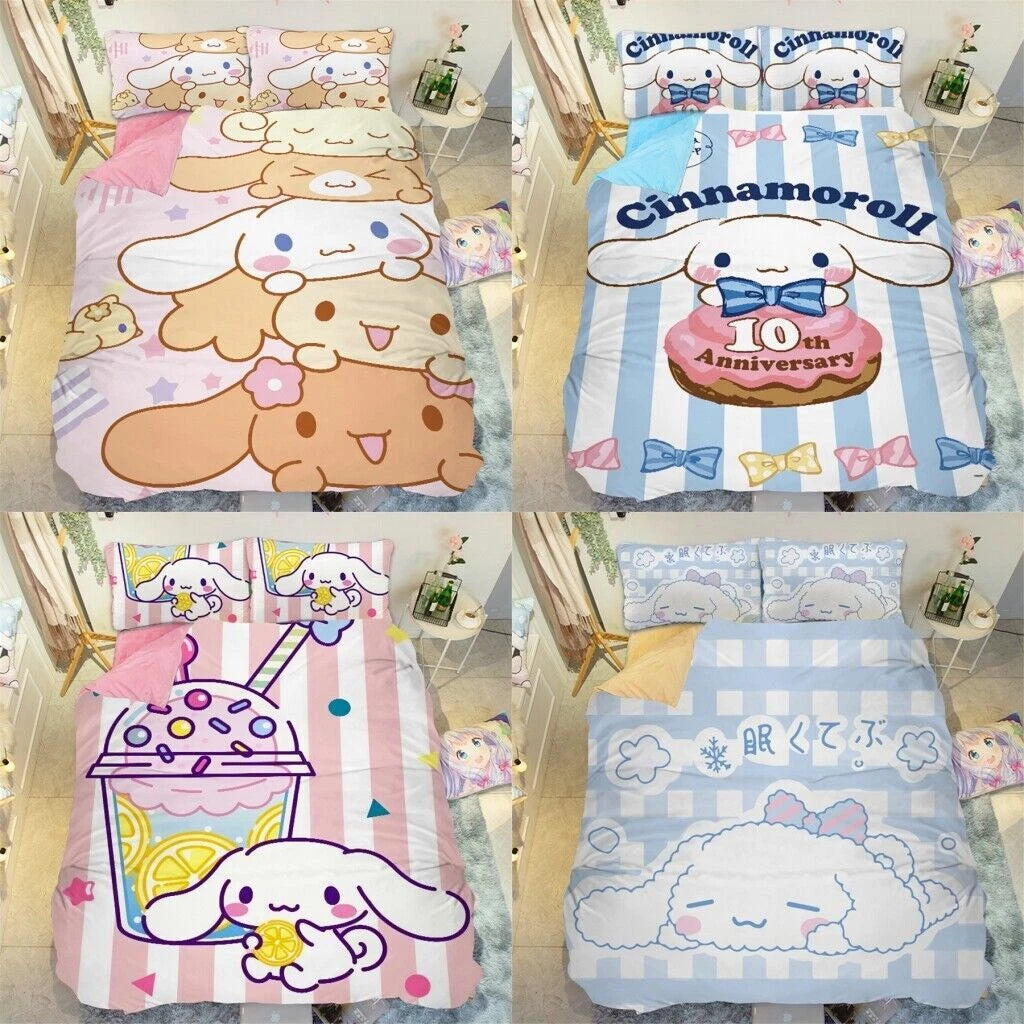Cinnamoroll Cartoon Duvet Cover Bed Sheet Pillowcase Set for Twin Queen King Bed 07FC0E-D4 - KOEEK