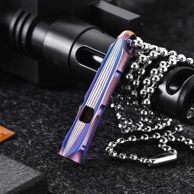 EDC Titanium Safty Whistle Keychain Necklace Pendant DIY Outdoor Survival Tool 07FC0E-D4 - KOEEK