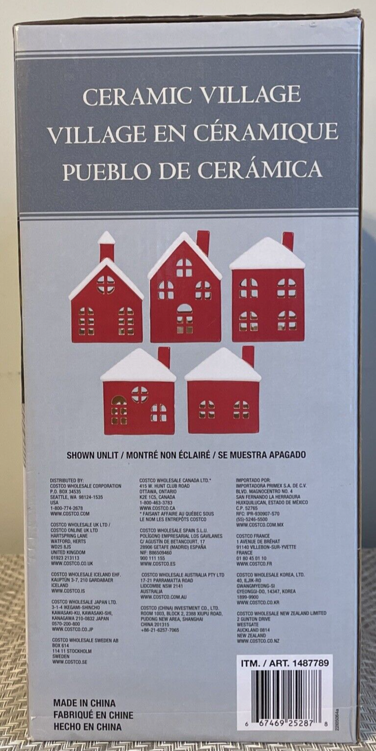 5 Piece Set Costco Christmas Red and White Ceramic Village Pueblo Lights WHITE - KOEEK