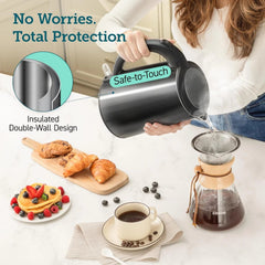 Electric kettle, double wall stainless steel, 1.5 liters/1500 watts, black 07FC0E-D4 - KOEEK