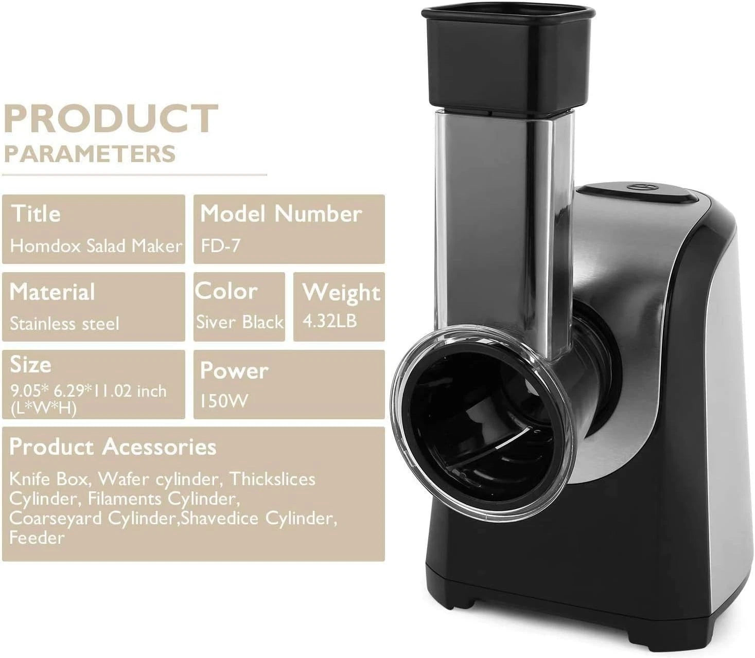 Electric Vegetable Shredder Professional Salad Maker 07FC0E-D4 - KOEEK